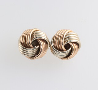 A pair of 9ct 2 colour gold whorl ear studs, 4.3 grams  