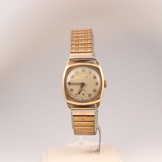 A gentleman's 9ct cased Omer wristwatch with seconds at 6 o'clock  on a gilt bracelet 25mm (not working)