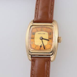 A gentleman's 14ct gold plated Hamilton wristwatch with seconds at 6 o'clock, 23mm, (in working order) 