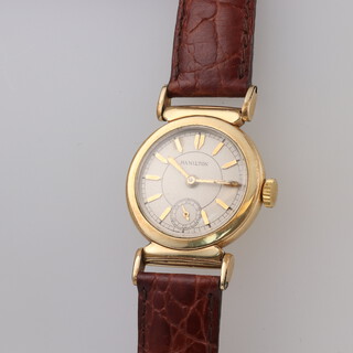 A child's 14ct gold plated Hamilton wristwatch with seconds at 6 o'clock, 25mm (in working order)