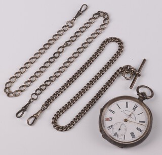 A Continental 935 standard key wind pocket watch with seconds at 6 o'clock  contained in a 50mm case together with 2 silver Alberts 60 grams 