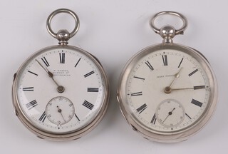 A Victorian silver key wind pocket watch with seconds at 6 o'clock H Samual, Birmingham 1892, 5cm (in working order) and a Continental ditto 5cm (not working) 