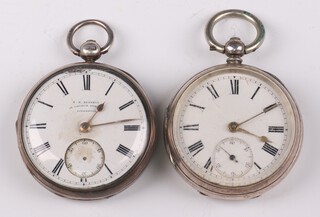 A Victorian silver key wind pocket watch with seconds at 6 o'clock  45mm, London 1883, (in working order) and a ditto London 1865 50mm (not working)