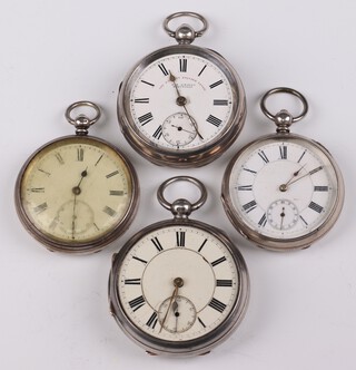A silver key wind pocket watch with seconds at 6 o'clock  50mm, Birmingham 1924 and 3 others 
