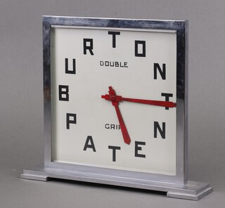 Smiths, an 8 day Art Deco promotional clock for Burton Patent Double Grip contained in a chrome case 25cm x 28cm x 6cm 