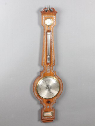 D Pedroneine Southampton, a William IV mercury wheel barometer and thermometer with 19cm dial, damp/dry indicator, thermometer and spirit level, contained in an inlaid rosewood case, 106cm h  