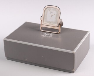 Hermes, a steel cased travelling easel timepiece numbered 129832, 7cm, boxed 
