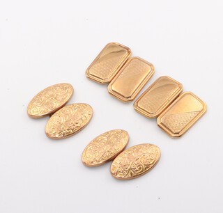 Two pairs of 9ct yellow gold engraved cufflinks, 4.8 grams 