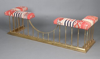 A 20th Century brass club fender with Kilim upholstered seat 48cm h x 165cm w x 50cm d, inside measurement 154cm w x 43cm d 
