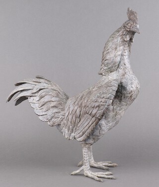 A large and impressive 20th Century bronze figure of a standing cockerel 48cm h 