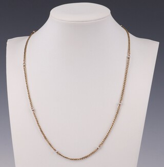 A 9ct yellow gold and seed pearl necklace 56cm, 5.4 grams
