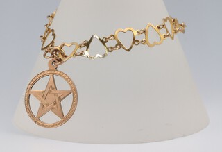A 9ct yellow gold heart bracelet 18cm and a pentagram pendant 5.7 grams 