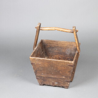 A 19th Century square Chinese pail with carrying handle 51cm h x 37cm w x 37cm d 