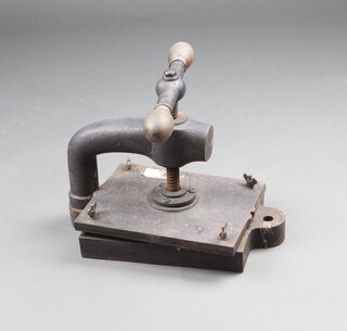 A Victorian rectangular iron and brass book press 32cm x 43cm x 25cm 