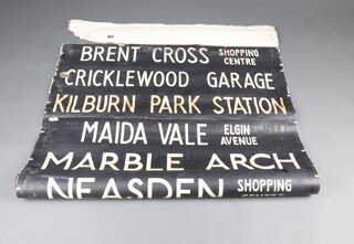 A London Transport vintage bus destination roll - Brent Cross Shopping Centre to Ludgate Circus, end marked Special Railway Service 