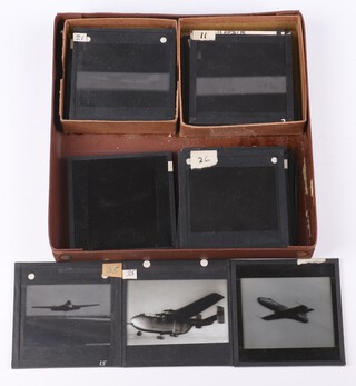 Twenty one 1950's black and white slides of RAF and civil aircraft including Rolls Royce Flying Bedstead, Hunting Jet Provest, Vampire, Bristol Helicopter 173