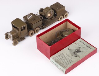Britains Toys, a mobile chassis 1716, a searchlight 1614, together with an Underslung Heavy Duty Lorry with Searchlight and Driver 1642
