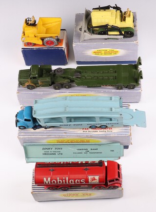 A collection of Dinky Supertoys, all boxed, to include 660 tank transport, 691 Blaw-knox bulldozer, 562 dumper truck, 941 Foden 14 ton tanker and 982 Pullmore car transporter 