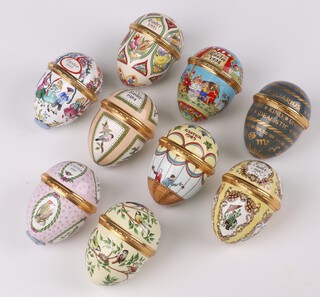 Nine Halcyon Days enamelled Easter eggs, 1984, 1985, 1987, 1991, 1993, 1995, 1998 and 2 others 