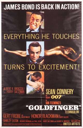 James Bond, an original vintage US one sheet movie poster for Goldfinger "Everything He Touches Turns To Excitement", copyright United Artists Corporation 1964, marked Printed in USA FD-3209 64/359 to bottom right corner, framed no glass 102cm x 66cm 