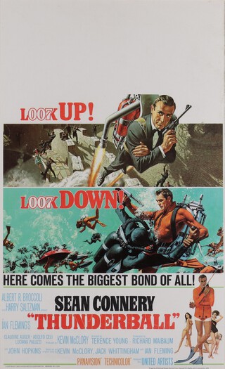 James Bond, an original vintage US Window movie poster for Thunderball, copyright United Artists Corporation 1965, framed 54cm x 33cm 