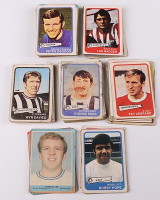 A&BC trade / gum cards, mixed sets and years of Footballers, including Alan Shackleton, George Best, Jackie Charlton, Bobby Charlton, Gordon Banks, Pat Jennings, Geoff Hurst, approx 95 cards (some duplicates)