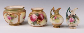 A Royal Worcester blush porcelain baluster vase decorated with roses numbered 158 9cm, ditto with panels of roses numbered F132 10cm and 3 ditto vases decorated with roses 221 8cm (one stuck) 
