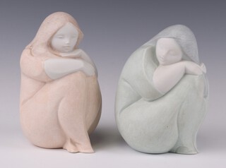 Two Lladro Gres figures by Raul Rubio - Moon Girl and Sun Girl 01018048 and 01018047, 14cm 