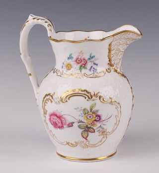A 19th Century Newhall porcelain jug decorated with seaweed and spring flowers numbered N1022 14cm 