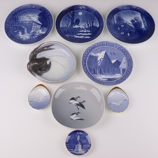 A Royal Copenhagen dish decorated with a lobster 3277 17cm and 8 other dishes
