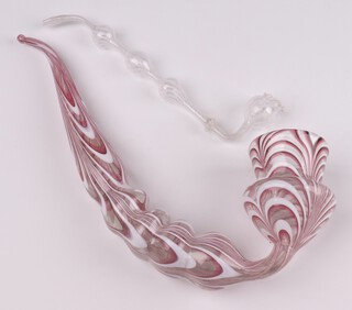 A Victorian Nailsea pink and white glass pipe 33cm, a white ditto 25cm 