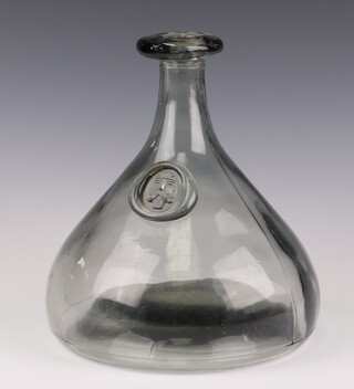 A Scandinavian studio glass bottle with a mask detail 22cm 