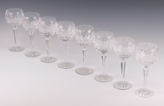 Eight Waterford Crystal Lissmore pattern hock wine glasses 19cm 