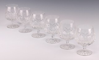 Six Waterford Crystal Lissmore pattern brandy glasses 13cm 