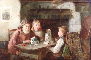 Charles Hunt (British 1803-1877), "House of Cards", oil on canvas, signed with monogram and dated 1874,  59cm x 90cm 