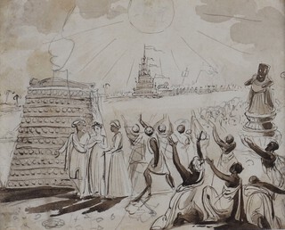 William Henry Brooke (British 1772-1860) "The Farewell" (Funeral, India), early 19th Century pen and wash, 9cm x 11cm, within a gilt frame 