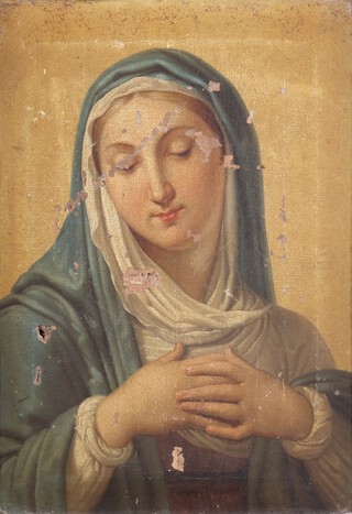 Continental School, Madonna, late 18th/early 19th century oil on canvas, 34cm x 23cm, within a gilt composition frame.