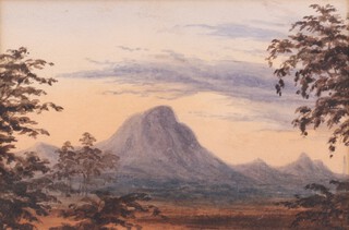 Jane Hester Ricketts (1824-1897), Orissa landscape with Mountains and Trees, 19th century watercolour, 10cm x 15cm, within a gilt frame