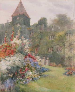 British School, Country House Garden in Summer, late 19th/early 20th century watercolour, signed with monogram, 36cm x 29cm, within a gilt frame.