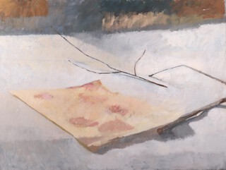 **Charlotte Verity, British born 1954, "Paper Leaf" 20th century oil on canvas,112cm x 147cm, dated to the reverse April - August 1987 within a stained wood frame **Please note that Artist's Resale Rights may be payable on this lot