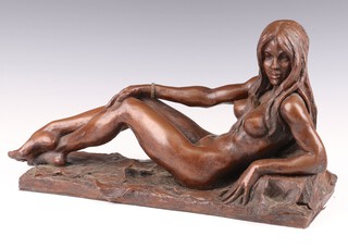 Ronald Cameron (British 1930-2013) a resin figure of a reclining naked lady inscribed Viola Reading 1/25 46cm