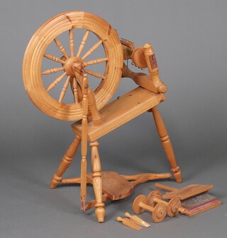 A pine spinning wheel 87cm h 