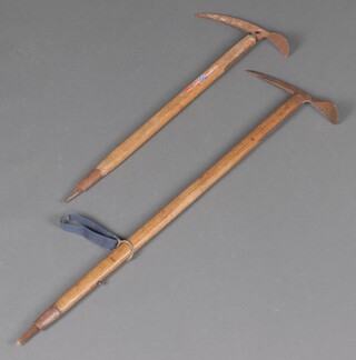 Two wooden and metal ice axes
