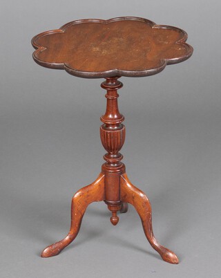 A Georgian style circular wine table on pillar and tripod base 54cm h x 40cm diam. 