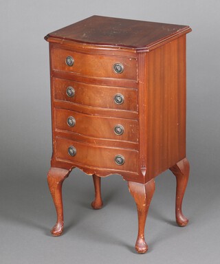 A Georgian style mahogany chest of 4 drawers, raised on cabriole supports 73cm h x 40cm w x 36cm d 