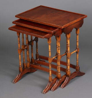 A nest of 3 mahogany coffee tables 55cm h x 50cm w x 35cm d 