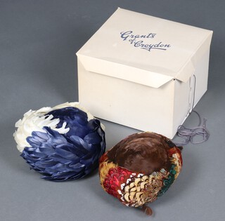 Two ladies 1950's hats, in a cardboard hat box  