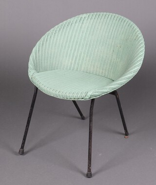 A 1950's Lloyd Loom green painted chair on metal supports 64cm h x 