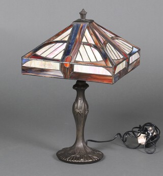 A Liberty style bronzed table lamp with square perspex shade 50cm h x 31cm 
