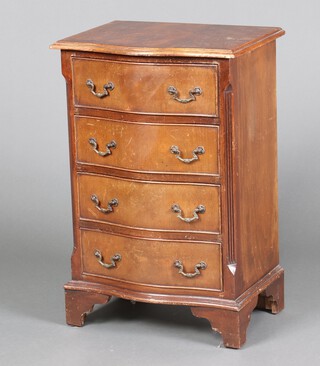 A Georgian style crossbanded mahogany chest of 4 drawers, raised on bracket feet 74cm h x 49cm w x 36cm d 